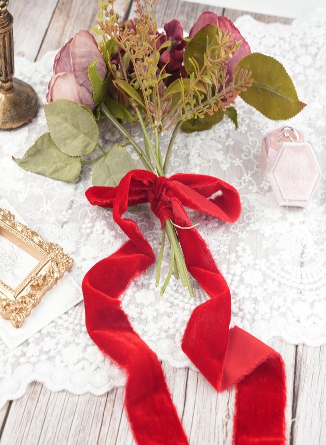 DINDOSAL Red Velvet Ribbon for Christmas Decorations 1.5 Inch Raw Edge Rustic Frayed Silk Velvet Ribbon for Gift Wrapping Boho Wedding Vow Books -3yards - Image 3